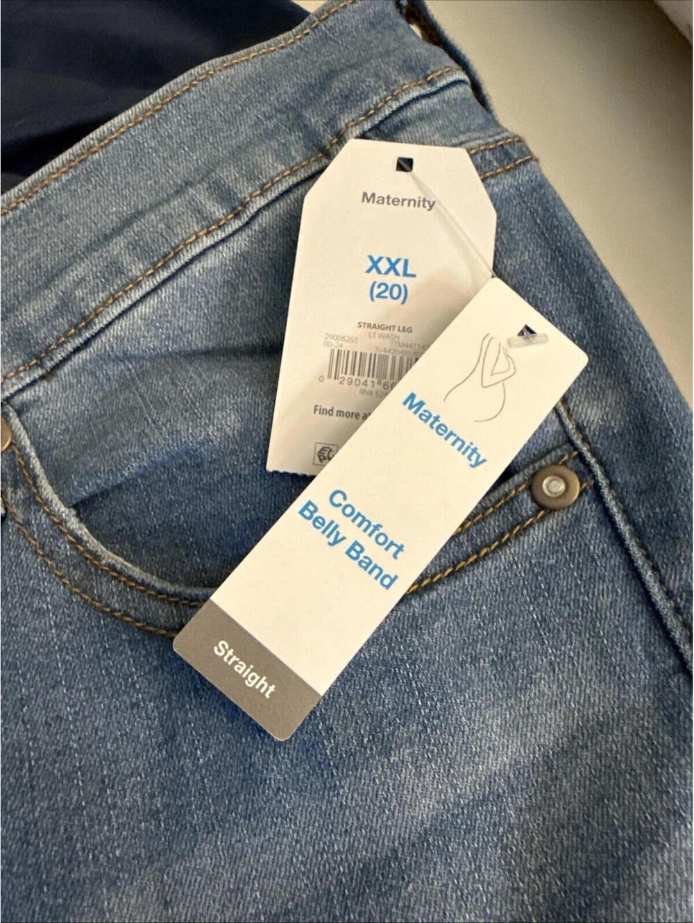 Time & Tru Maternity Straight Leg Jeans Size XXL (20) Light Wash NEW
